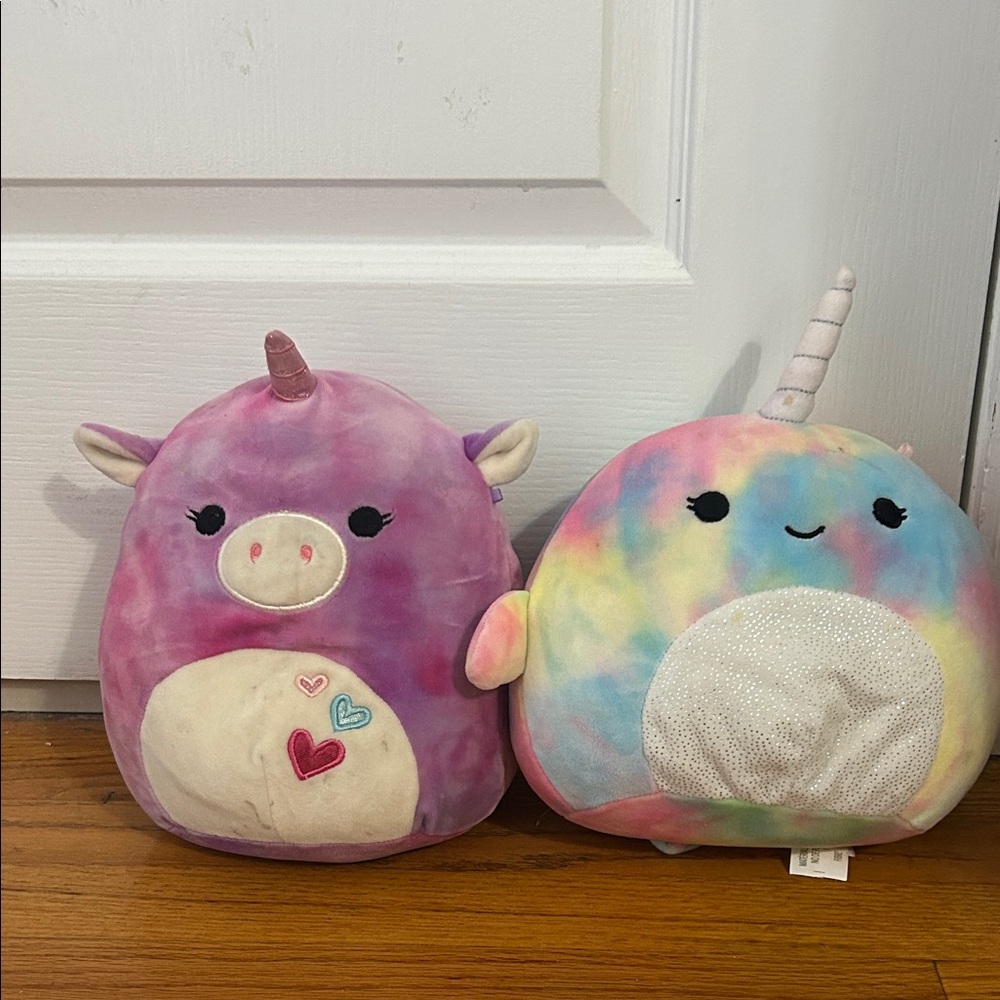 Colorful Unicorn and Narwhal Squishmallow Set
